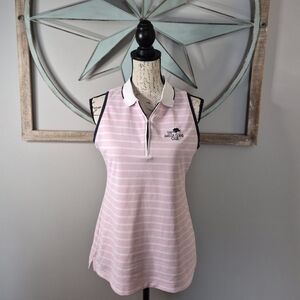 Peter Millar Sleeveless Golf Zip-Up Polo The Amelia Island Club Pink & White - M